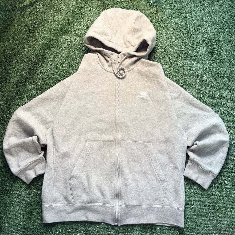 Nike Gray Full Zip Hoodie Sweatshirt Embroidered Swoosh Medium